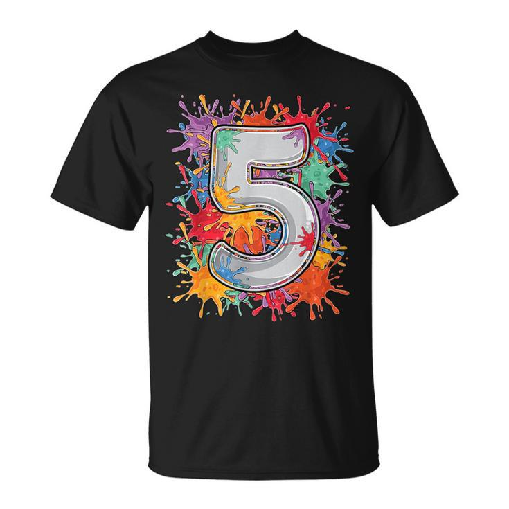 5 Year Old Colorful Splashes 5Th Birthday Paint Splash T-Shirt