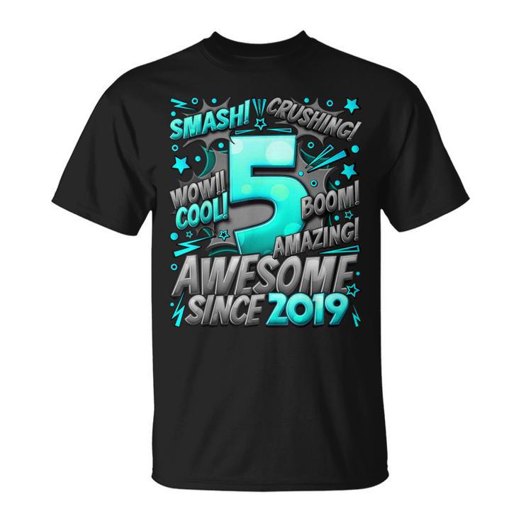 5Th Birthday Comic Style Awesome Since 2019 5 Year Old Boy T-Shirt