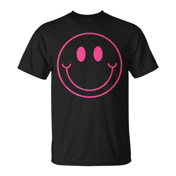 70S Cute Pink Smile Face Peace Happy Smiling Face T-Shirt