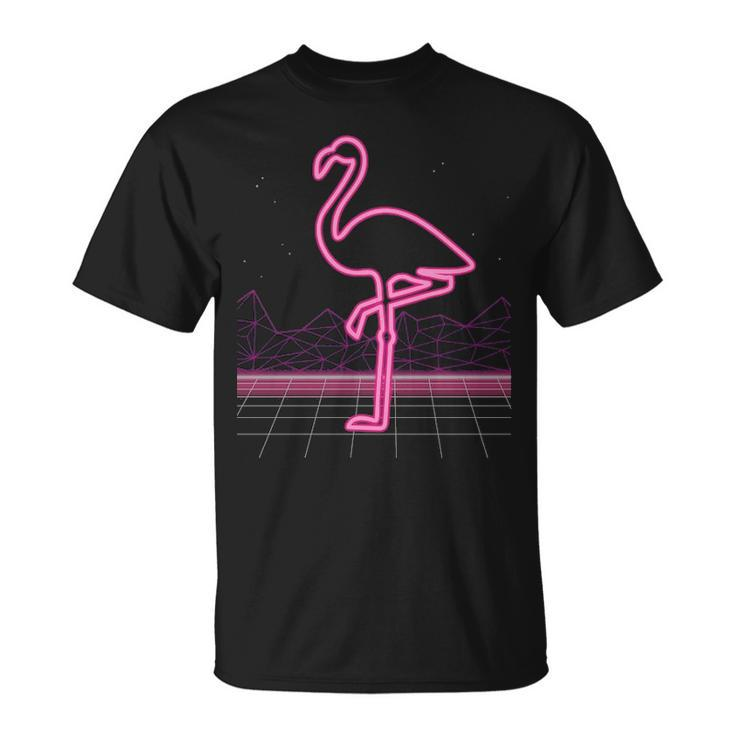 80S Retro Neon Sign Pink Flamingo 80'S T-Shirt