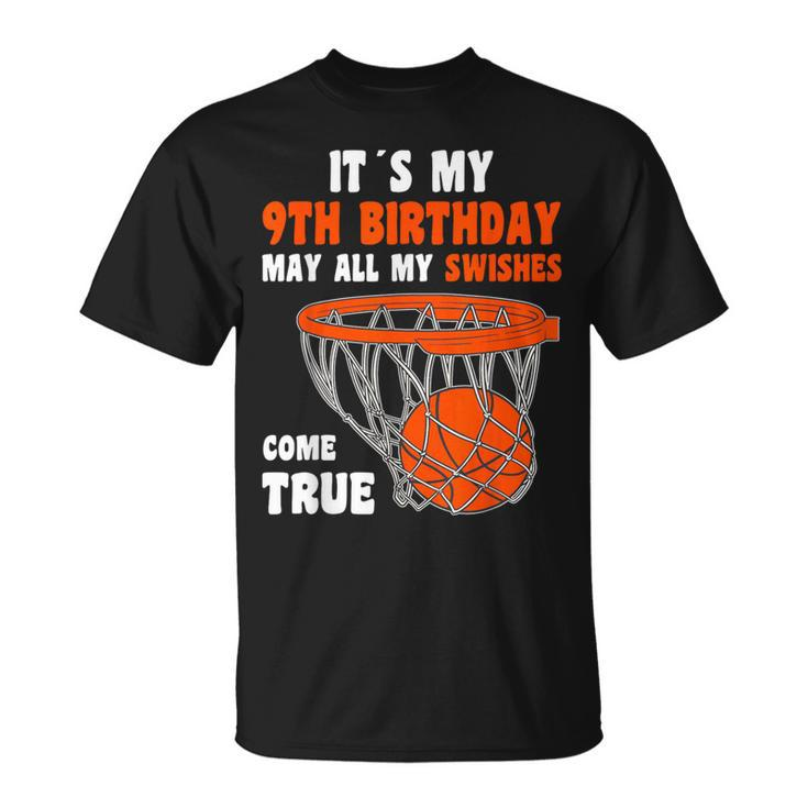 9 Year Old Happy 9Th Birthday Basketball 9Th Birthday T-Shirt