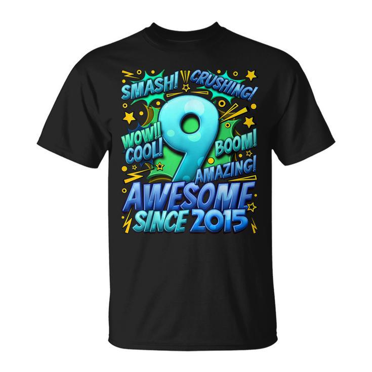 9Th Birthday Comic Style Awesome Since 2015 9 Year Old Boy T-Shirt