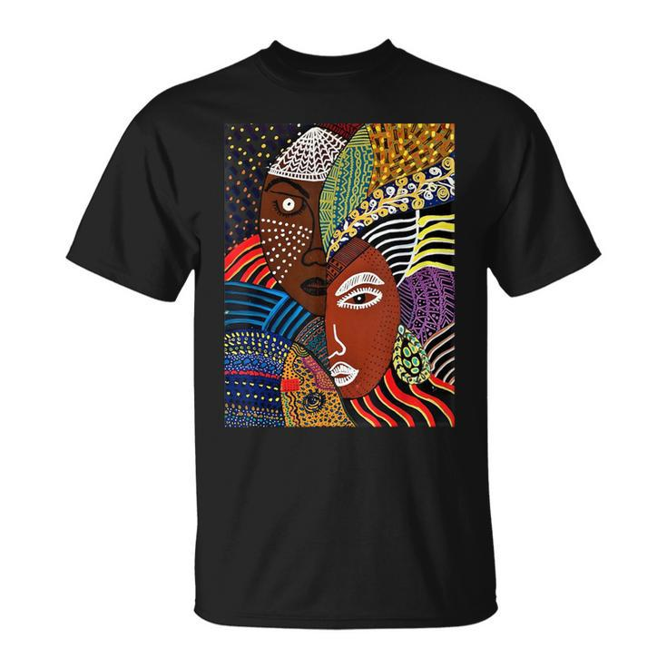 Abstract Brown Skin African American Tribal Mask Black T-Shirt