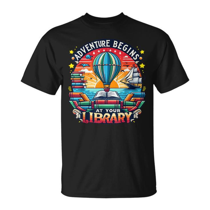 Adventure Begins At Your Library Summer Hot Balloon 2024 T-Shirt