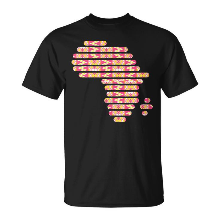 Africa Map Kente Pattern Pink Ghana Style West African Print T-Shirt