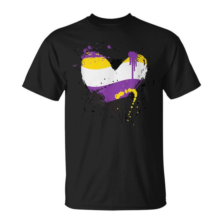 Agender Paintsplash Heart For Non-Binary Pride Flag T-Shirt