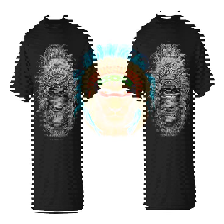 Alpha Lion In Native Indian Headdress, T-Shirt Alpha Lion In Native Indian Headdress, T-Shirt