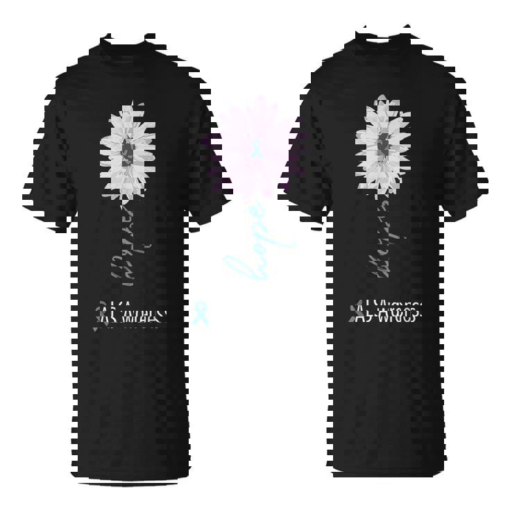 Als Awareness Month Blue Sunflower Ribbon Als Warrior T-Shirt