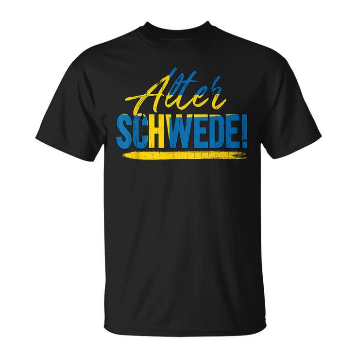 Alter Schwede! Schwarzes T-Shirt, Blau-Gelber Aufdruck, Unisex