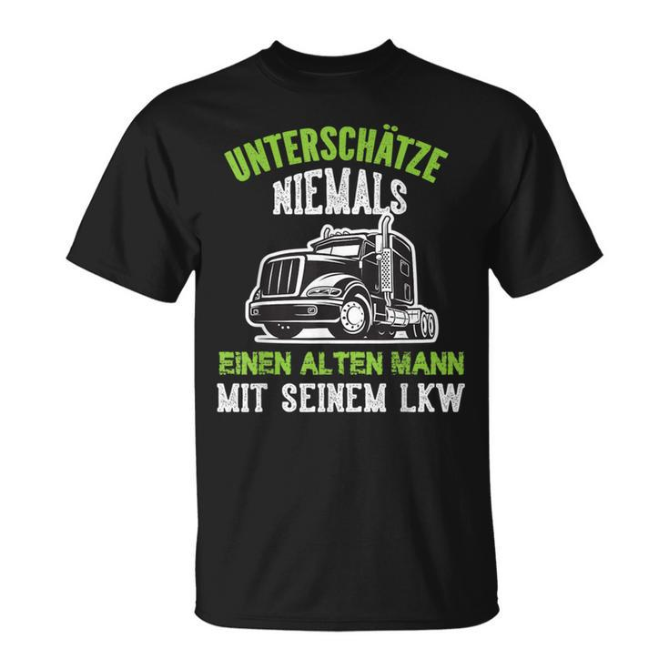 Alter Trucker Mann & Sein LKW Schwarz T-Shirt, Trucker-Leben Motiv