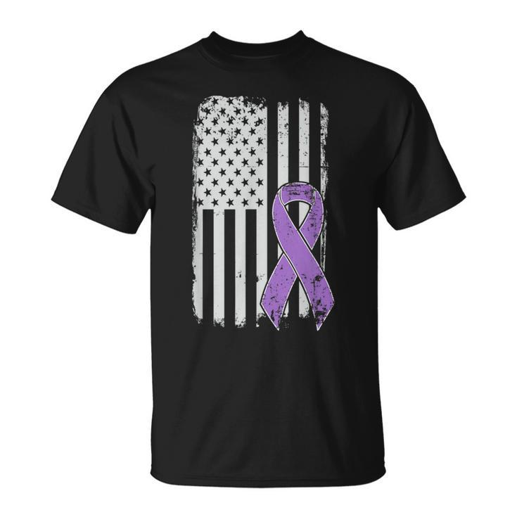 Alzheimers Awareness Usa American Flag Alz Dementia Ribbon T-Shirt