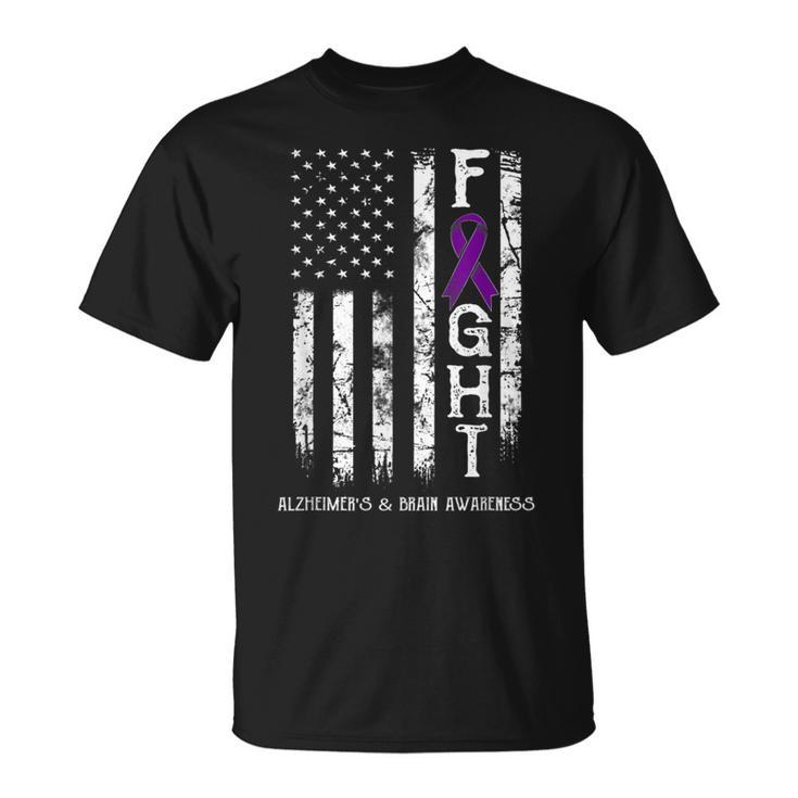 Alzheimer's And Brain Warrior Us Flag T-Shirt