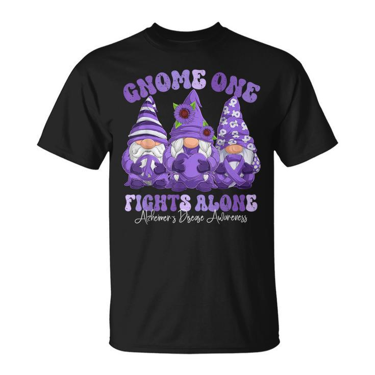 Alzheimer's Disease Awareness Month Purple Ribbon Gnomies T-Shirt