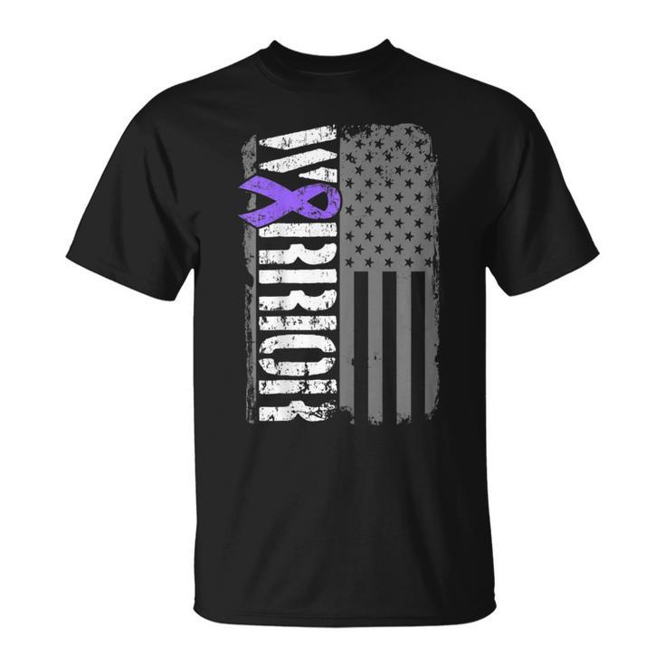 Alzheimers Warrior Vertical American Flag Awareness Ribbon T-Shirt