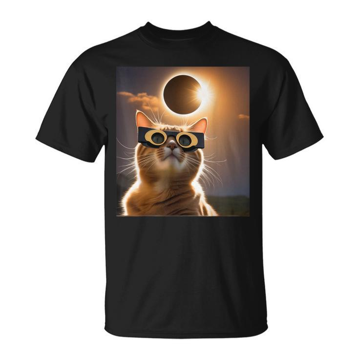 America Totality 04 08 24 Solar Eclipse 2024 Cat Selfie T-Shirt