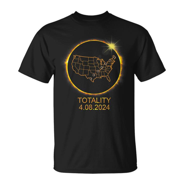 America Totality Total Solar Eclipse April 8 2024 Usa Map T-Shirt