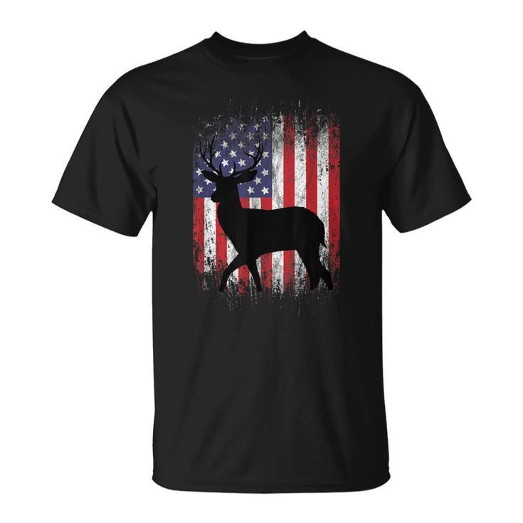 American Deer Hunting Patriotic Hunter Flag Whitetail Buck T-Shirt