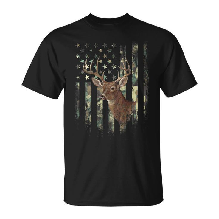 American Flag Print On The Back Deer Hunting Camo T-Shirt