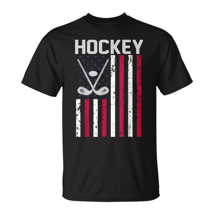 American Flag Hockey Apparel 4Th July Boys Father's Day T-Shirt