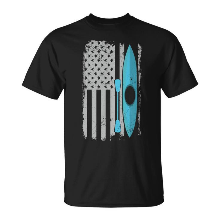 American Flag Kayak Distressed Patriotic Kayaker T-Shirt