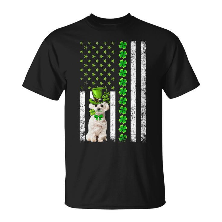 American Flag Maltese Dog St Patricks Day T-Shirt