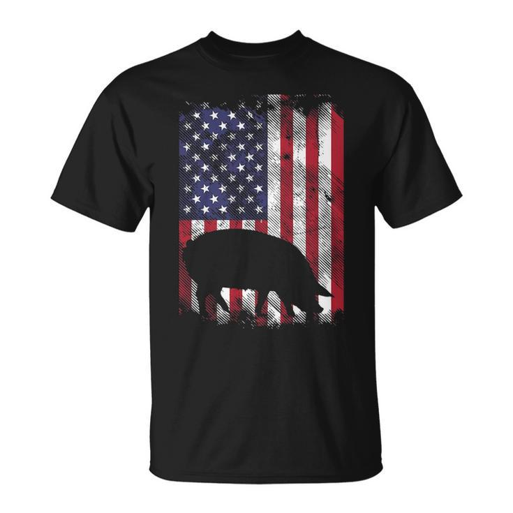 American Flag Pig Vintage Farm Animal Patriotic Piggy T-Shirt