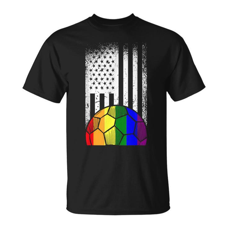 American Flag Soccer Ball Lgbt-Q Rainbow Gay Pride Ally T-Shirt