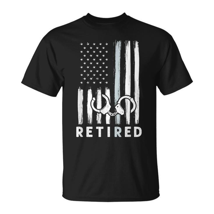 American Flag Thin Silver Line Retired Correction Officer T-Shirt