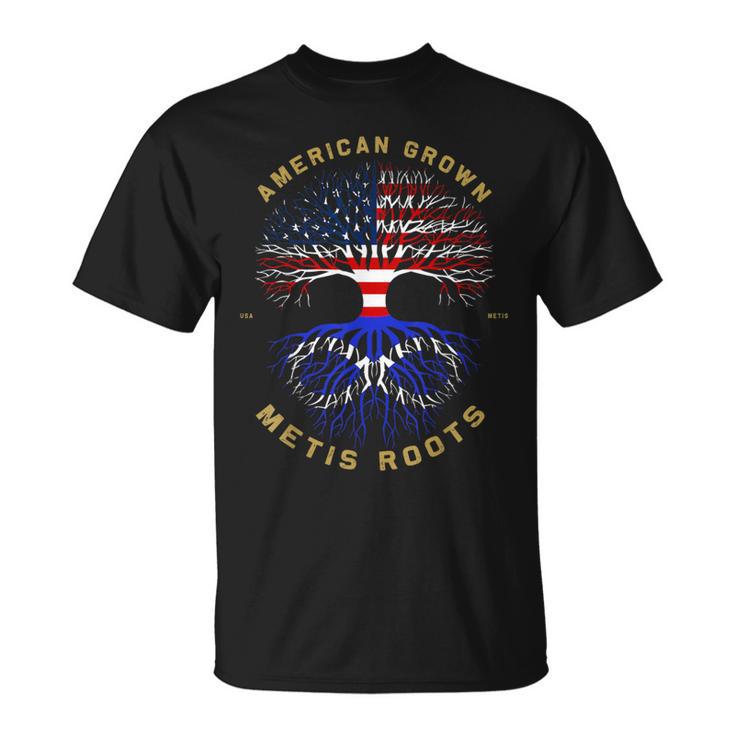 American Grown With Metis Roots Tree Usa Flag Unique T-Shirt