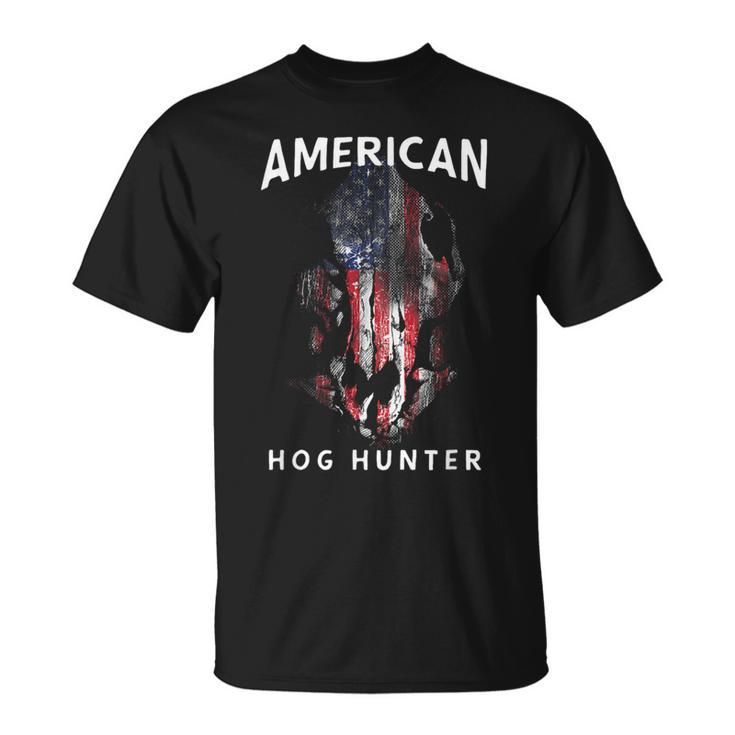 American Hog Hunter Patriotic Wild Hog Skull T-Shirt