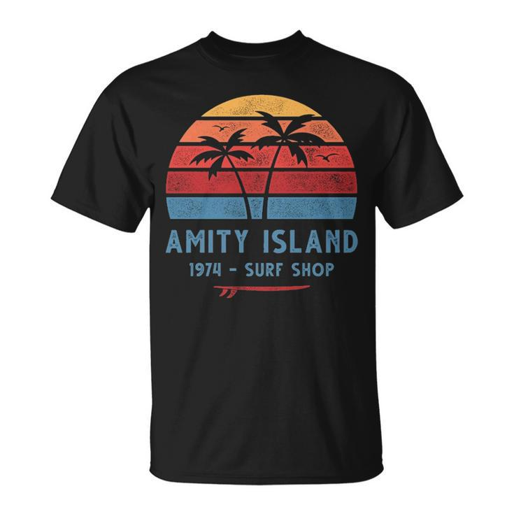 Amity Island Surf 1974 Surf Shop Sunset Surfing Vintage T-Shirt
