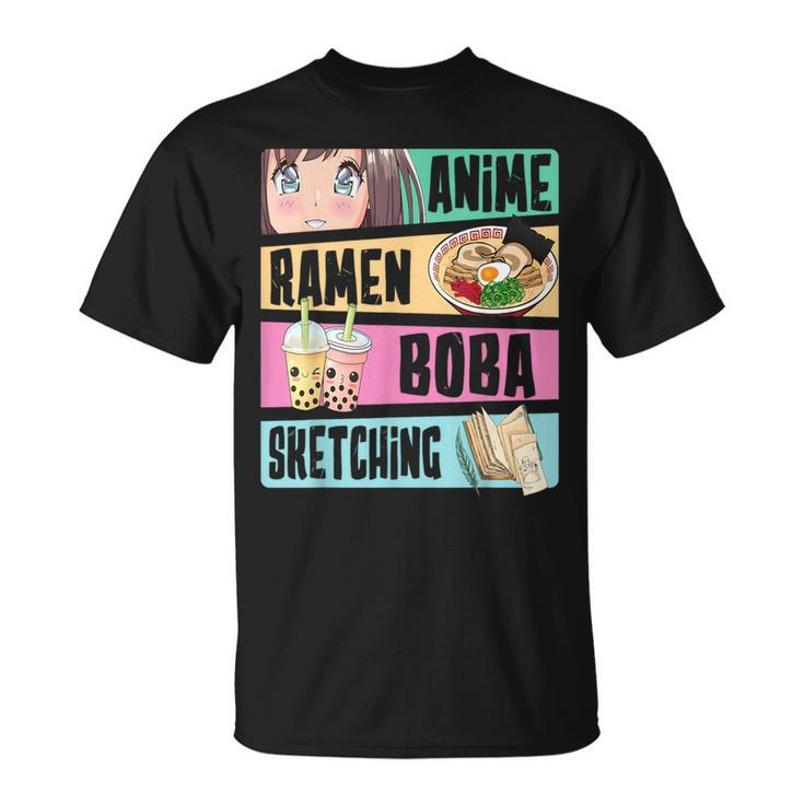 Anime Ramen Boba Sketching Kawaii Anime Lover Merch T-Shirt