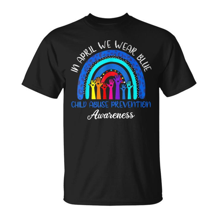 In April We Wear Blue Child Abuse Awareness Rainbow T-Shirt