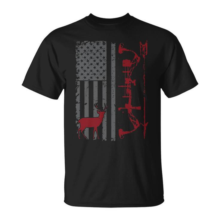 Archery Bow Hunter American Flag Buckwear Buck T-Shirt