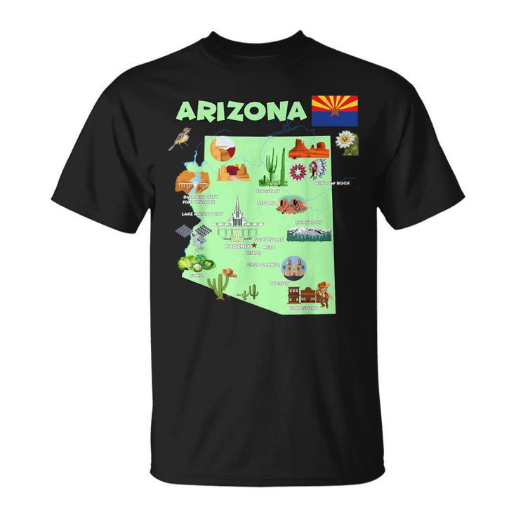 Arizona State Map Us Tourist Attractions Cities Flag T-Shirt