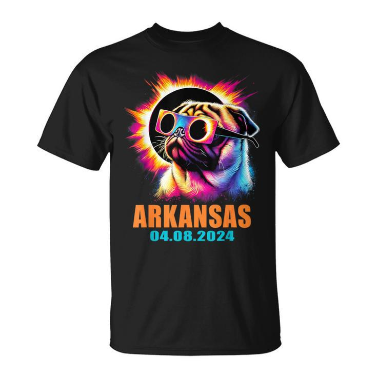 Arkansas Total Solar Eclipse 2024 Pug Dog With Glasses T-Shirt