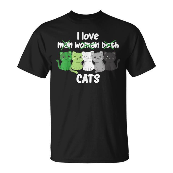 Aromantic Flag Pride Lgbtq Cats Cute Aromantic Cat T-Shirt