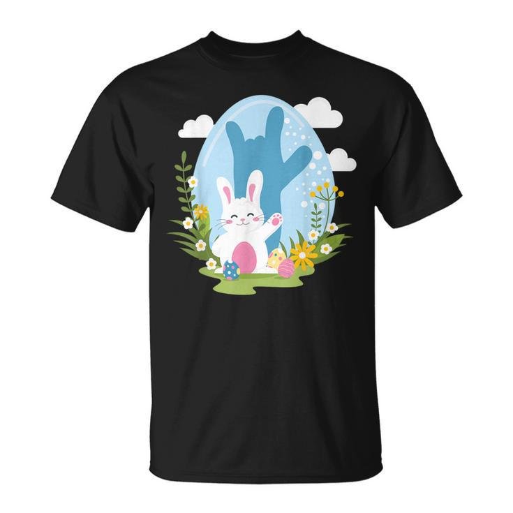 Asl Easter Bunny Reflection I Love You Hand Sign Language T-Shirt