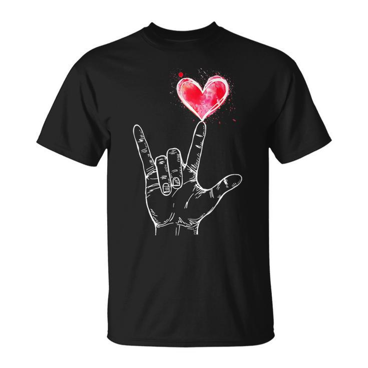 Asl I Love You Hand Sign Language Heart Valentine's Day T-Shirt