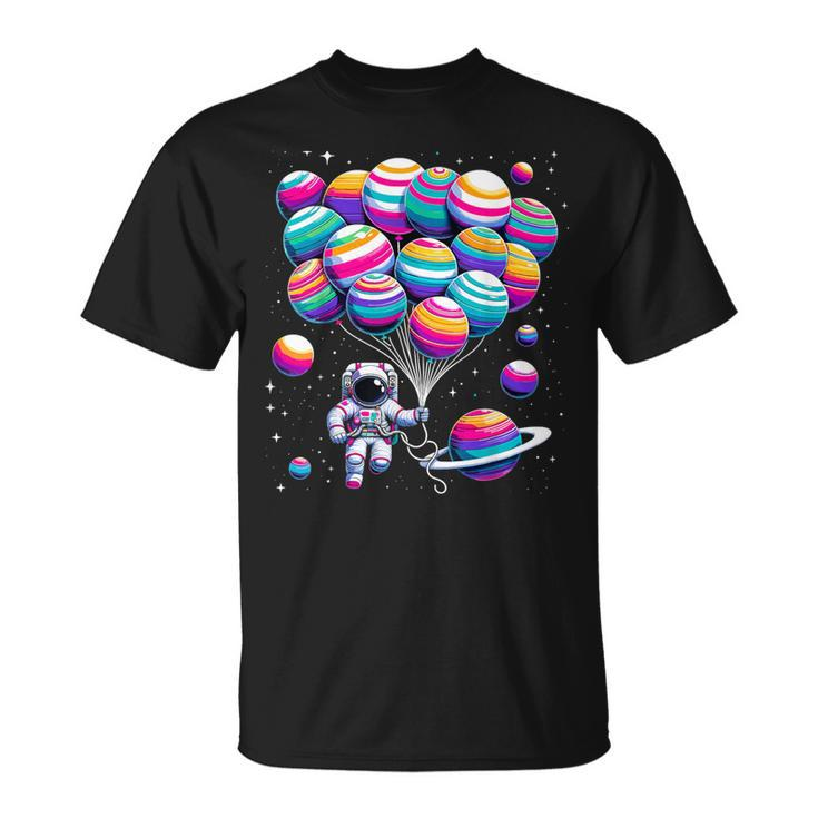 Astronaut Holding Planet Balloons Stem Science T-Shirt