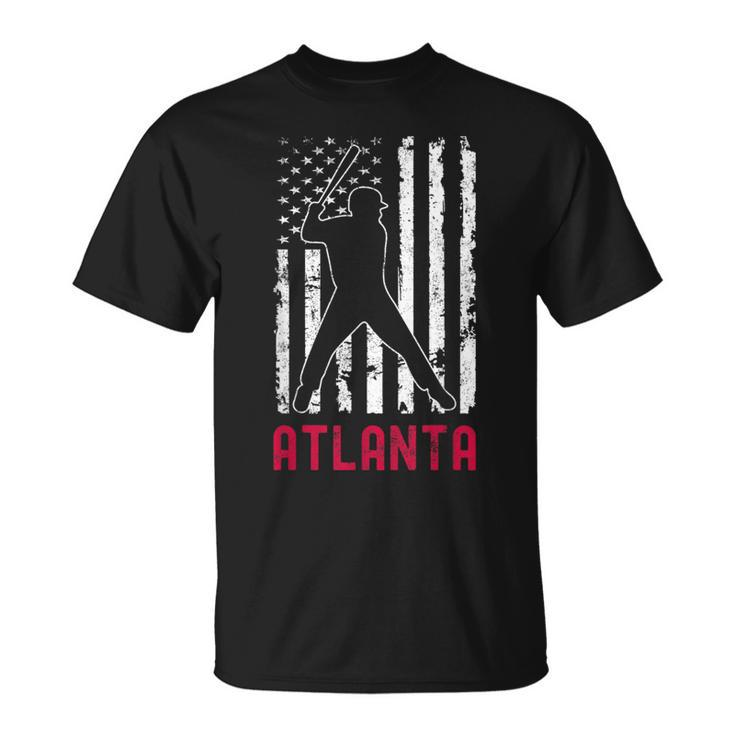 Atlanta American Flag Baseball Weathered T-Shirt