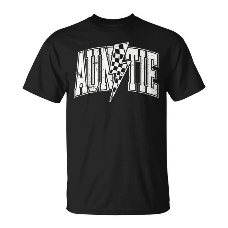 Auntie Hosting Race Car Pit Crew Checkered Birthday Party T-Shirt