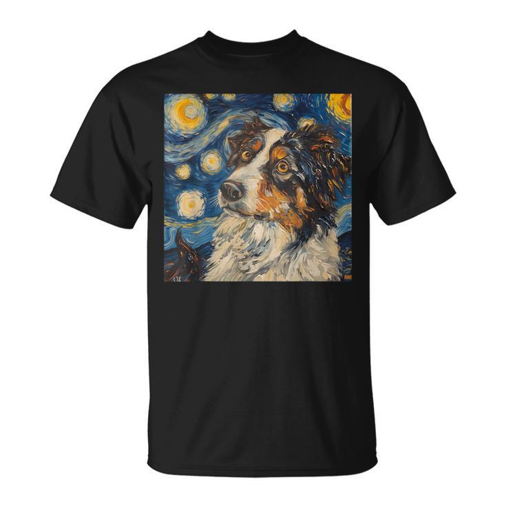 Australian Shepherd Dog Van Gogh Style Starry Night T-Shirt