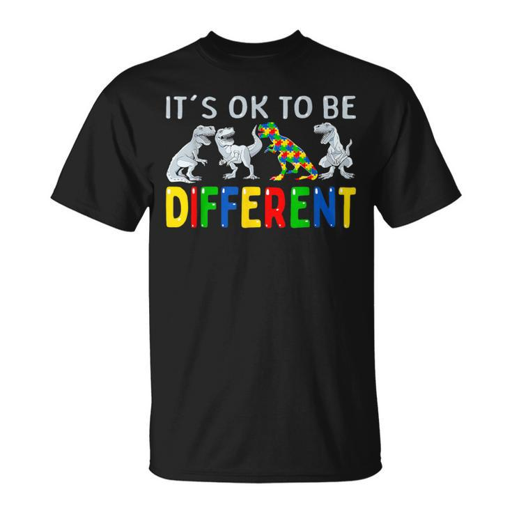 Autism Awareness Dinosaur Kid Boys It's Ok To Be Different T-Shirt