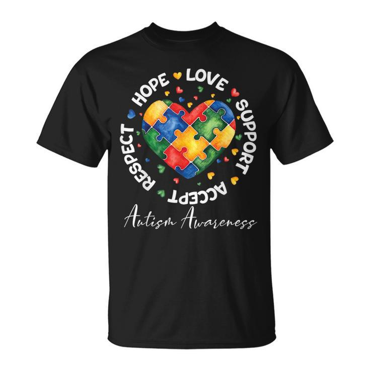 Autism Awareness Love Heart Puzzle Pieces T-Shirt