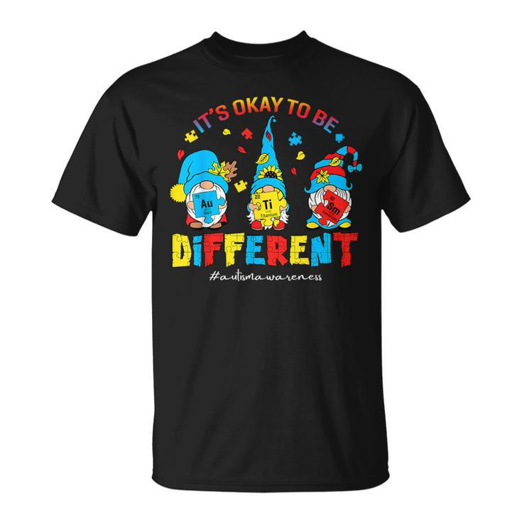 Autism Awareness Three Gnomes Autism It's Ok To Be Different T-Shirt