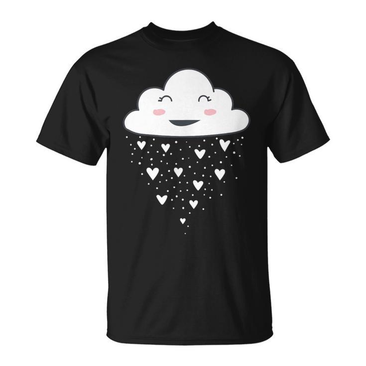 Awesome White Cloud Rain Raindrop Hearts Print T-Shirt