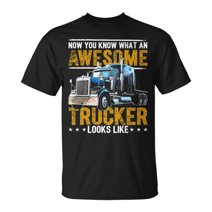 Awesome Trucker American Flag Truck Driver Trucker Hat T-Shirt