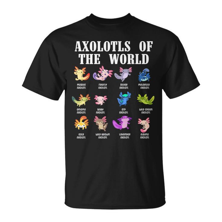 Axolotls Of The World Mexican Salamander Chart Amphibian T-Shirt