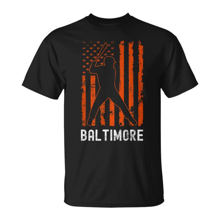 Baltimore Maryland American Flag Baseball Weathered T-Shirt